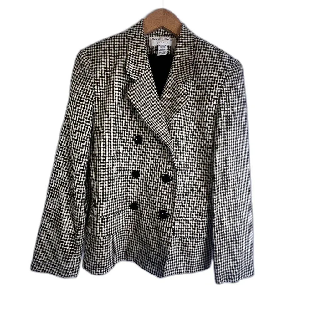 Rena Rowan for Saville Houndstooth Wool Blend Double Breasted Blazer Size 4
